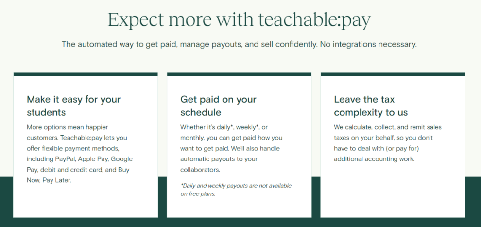 Teachable Payment and Pricing Options